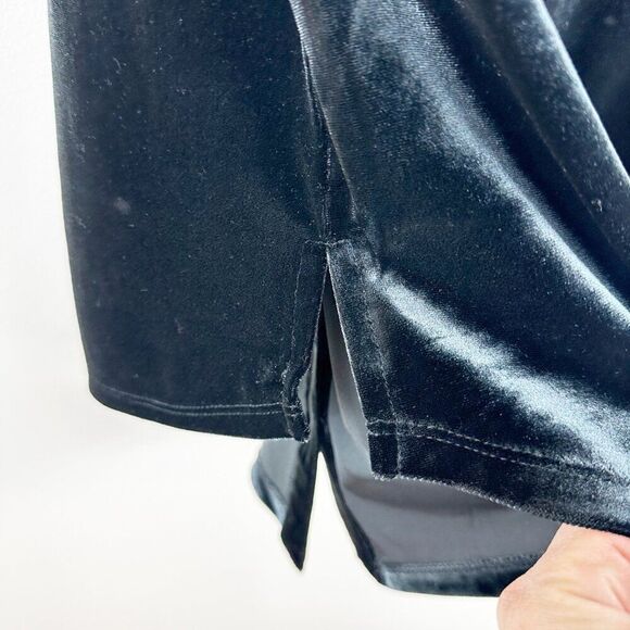 Charter Club Womens Black Velvet Button-Up Roll Sleeve Shirt Tunic Medium - Picture 6 of 13